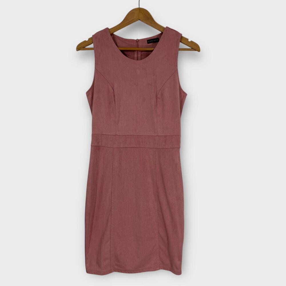 Lascana Women’s Size 6 Small Solid Pink Faux Suede Fitted Sheath Mini Dress
